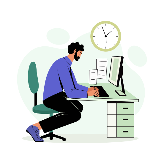 Deadline, Due, Late, Working, Workaholic illustration