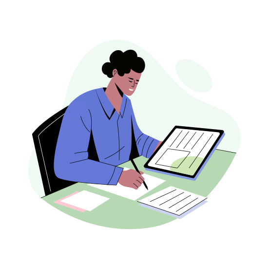 Employee Desk, Working, Workaholic, Writing, Character, illustration