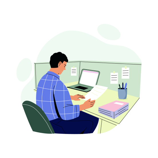 Employee Workspace, Desk, Working, Character, Job illustration