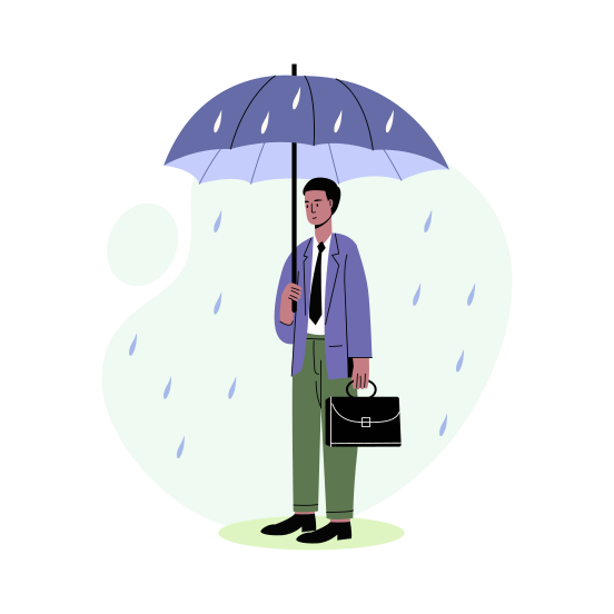 Holding Umbrella, Raining, Employee, Worker, Character illustration