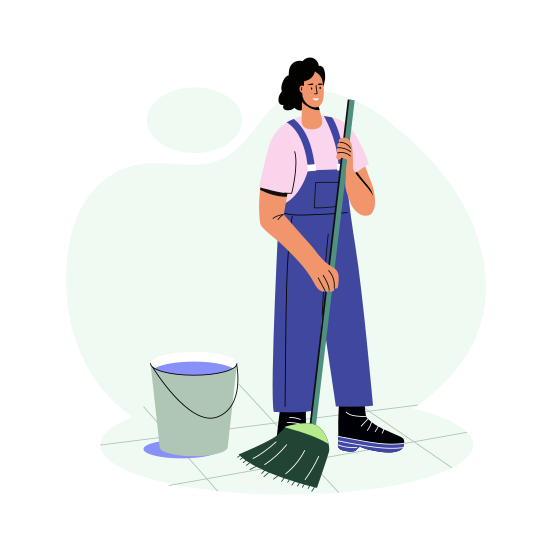 Office Cleaner, Brooming, Mopping, Worker, Employment illustration