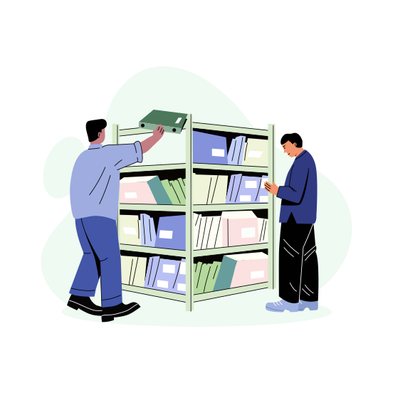 Organizing Shelves, Racks, Files, Arranging, Employment illustration