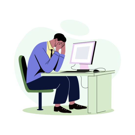 Sad Employee, Tired, Burnout, Workaholic, Character illustration