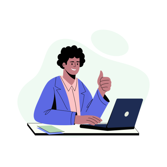 Satisfied Employee, Confident, Happy, Working, Character illustration