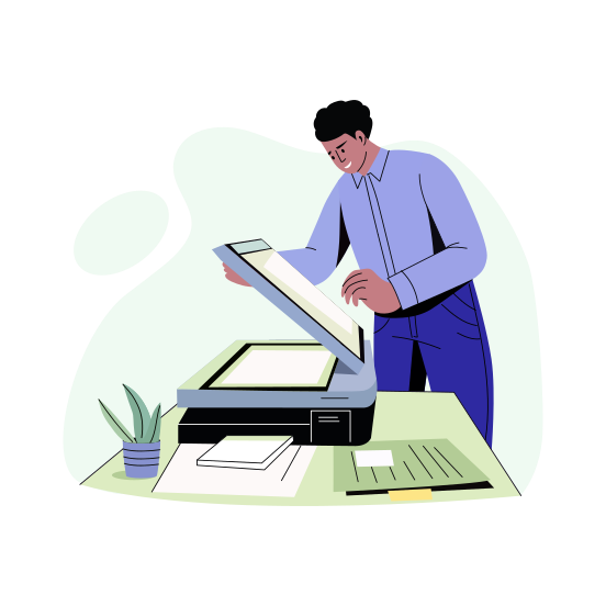 Scanning Document, Printing, Working, Employee, Corporate illustration