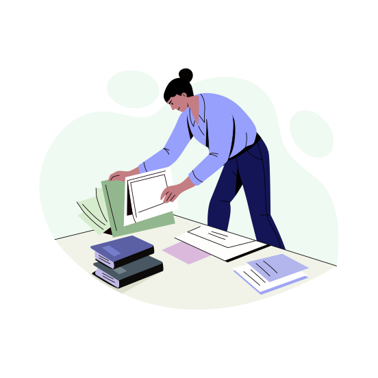 Searching Document, Finding, Worker, Employee, Job illustration