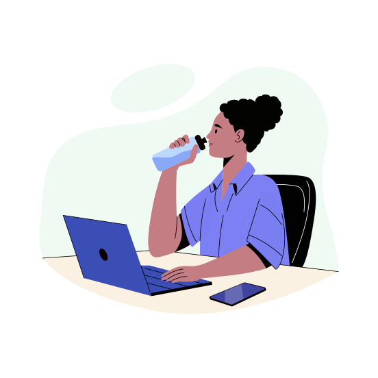 Sipping Water, Drinking, Hydrated, Break, Employment illustration