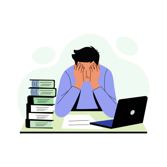 Stressed, Overwhelmed, Workaholic, Burnout, Employee illustration