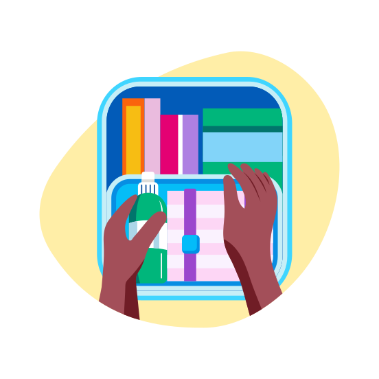 Bag Packing, Organizing, Arranging, School Bag, Books illustration