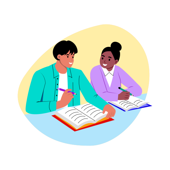 Classmates, Friends, Partners, Class Fellows, Studying illustration