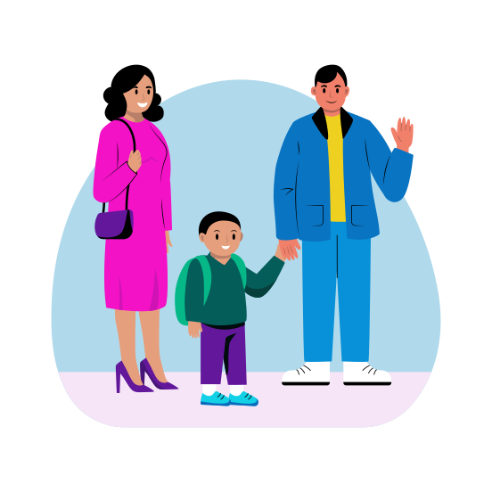 Going School, Student, Parenting, Happy, Family illustration