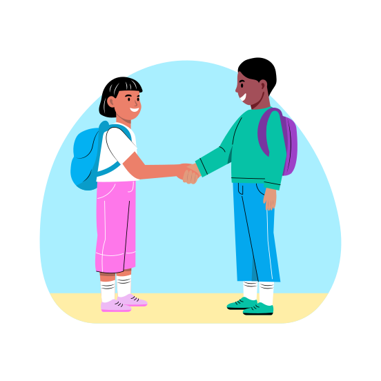 Handshake, Greeting, Friends, Classmates, Students illustration