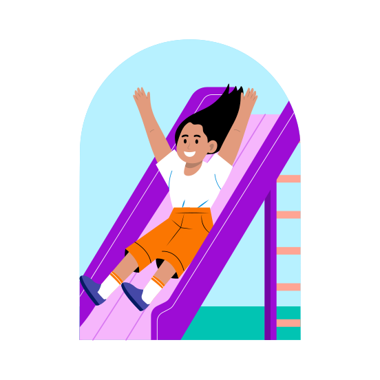 Kid Slide, Playing, Happy, Enjoying, Recess Time illustration