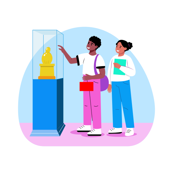 Museum Tour, Students, Exploring, Observing, Display illustration