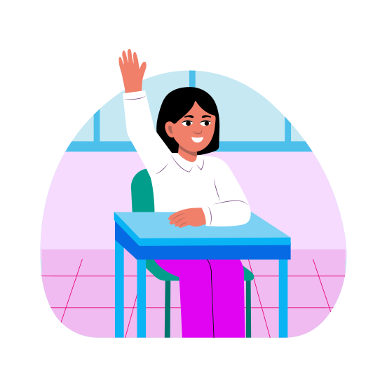 Raise Hand, Participating, Active Student, Classroom, Answering, illustration