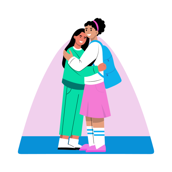 School Friends, Hugging, Embrace, Friendship, Happy illustration