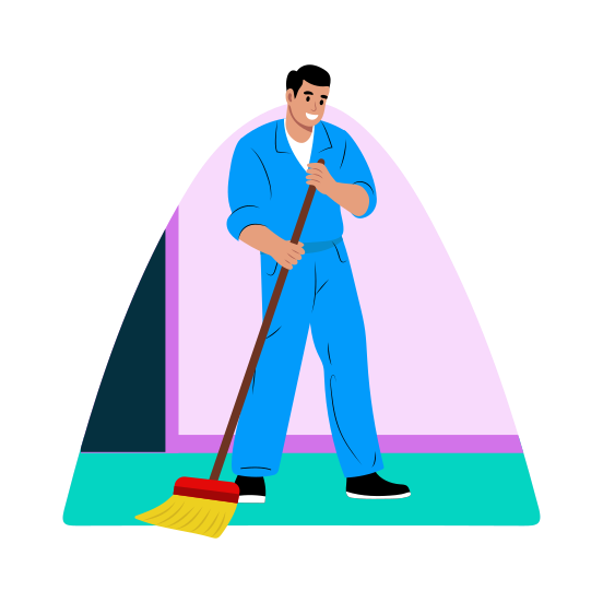 School Janitor, Cleaning, Sweeping, Working, Cleaner illustration