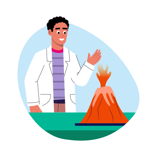 Science Fair, Student, Volcano Experiment, Pupil, Educational illustration