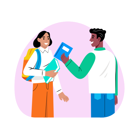 Sharing Book, Friends, Classmates, Students, School Friends illustration