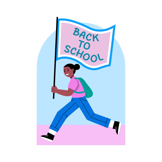 Student Flag, School, Running, Happy, Exciting, illustration