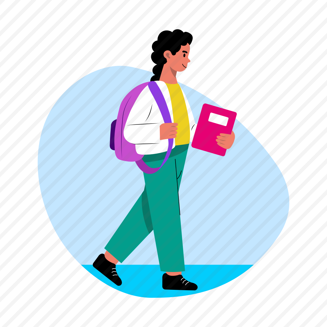 Student Walking, Holding Book, Backpack, Going School, Character preview