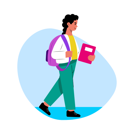Student Walking, Holding Book, Backpack, Going School, Character illustration