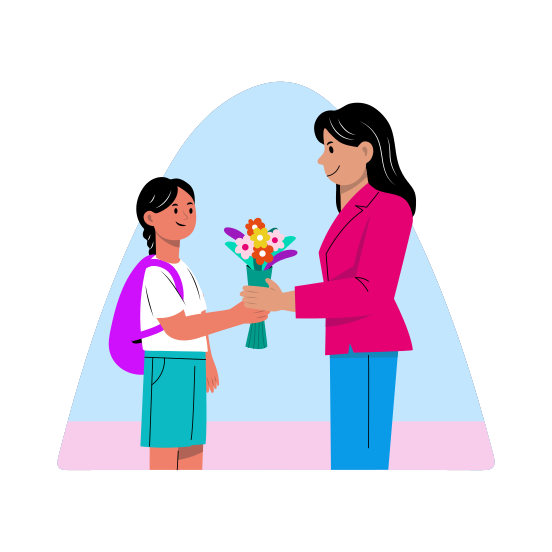 Teacher Day, Giving Flowers, Bouquet, Present, Gift illustration