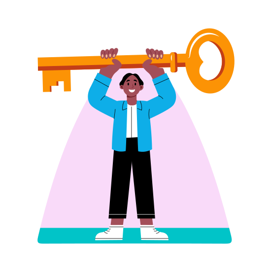 Unlock Potential, Success, Key, Student, Character illustration