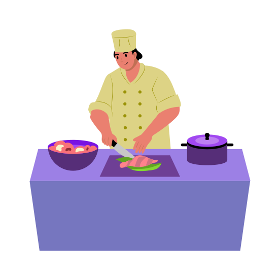 Chef, Expert Cook, Cooking, Cutting, Carving illustration