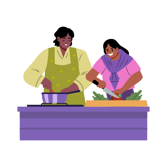 Cooking, Food, Activity, Friends, Diversity illustration
