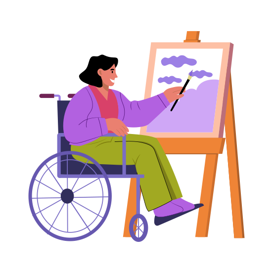 Disable Artist, Painter, Accessible, Handicap, Canvas Art illustration