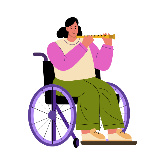 Disabled Musician, Accessible, Handicap, Instrumentalist, Performer illustration