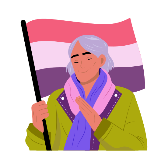 Elderly Lady, Devotion, Patriotism, Faithfulness, Dedication, illustration