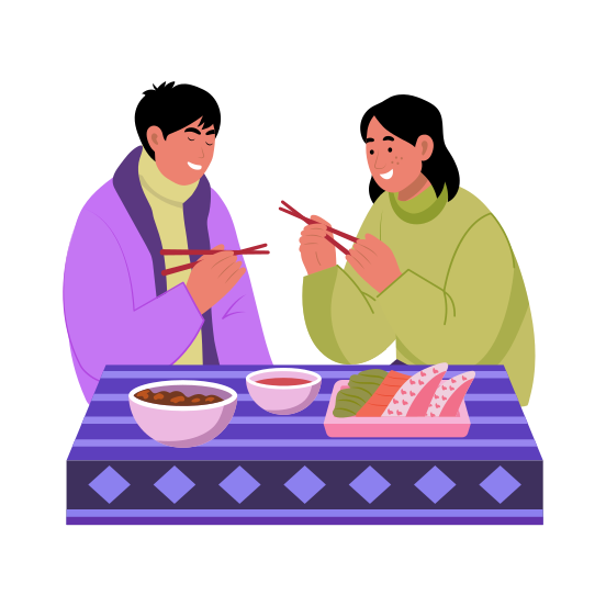 Friends Eating, Sharing Food, Meal, Dinner, Togetherness, illustration