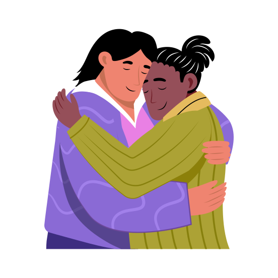 Hugging, Cuddling, Friends, Friendship, Diversity illustration