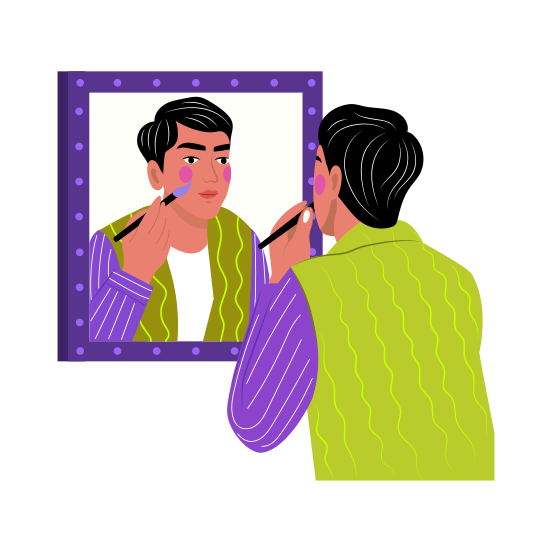 Makeup Artist, Cosmetology, Artistic, Applying Blush, Character illustration