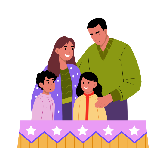 Mixed Heritage Family, Happy, Parenthood, Diversity, illustration