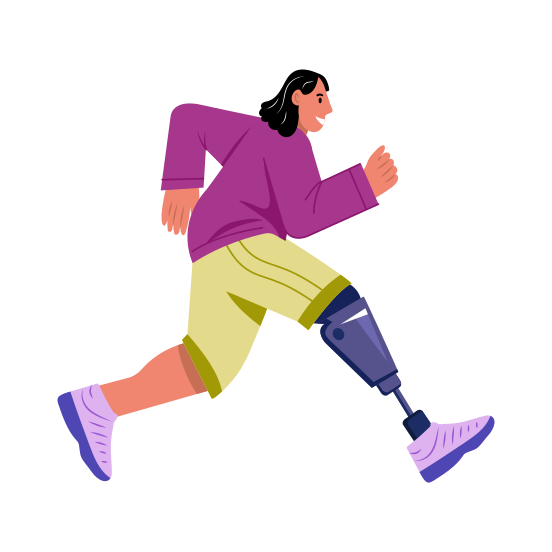 Prosthetic Leg, Orthotic, Running, Happy, Character, illustration