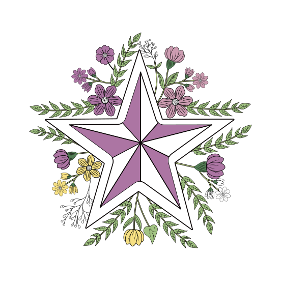 Blooming Star, Luminary, Celestial, Nature, Floral, illustration