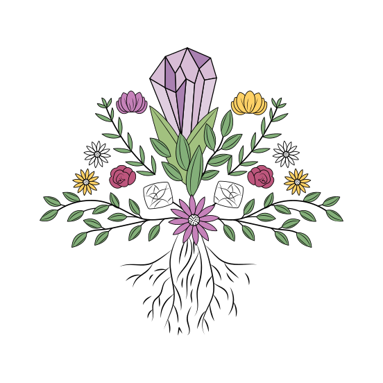 Crystal Roots, Ornamental, Decorative, Mystical, Nature illustration