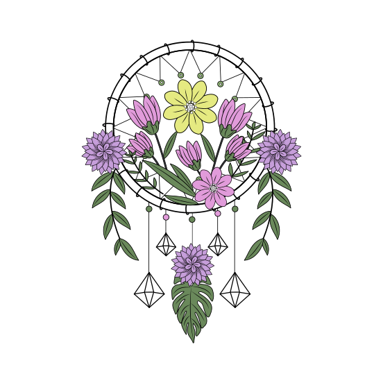 Dreamcatcher, Hoop, Decor, Hangings, Floral illustration
