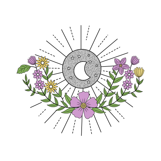 Fantasy Moon, Decorative, Ornamental, Lunar, Celestial illustration