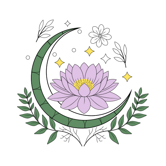 Floral Crescent, Lunar, Moon, Flower, Blooming illustration