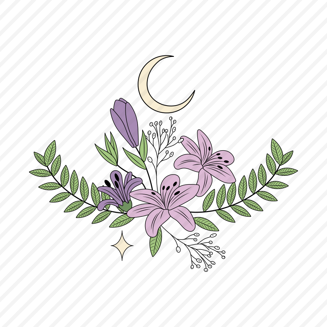 Floral Moon, Lunar, Crescent, Celestial, Mystical preview