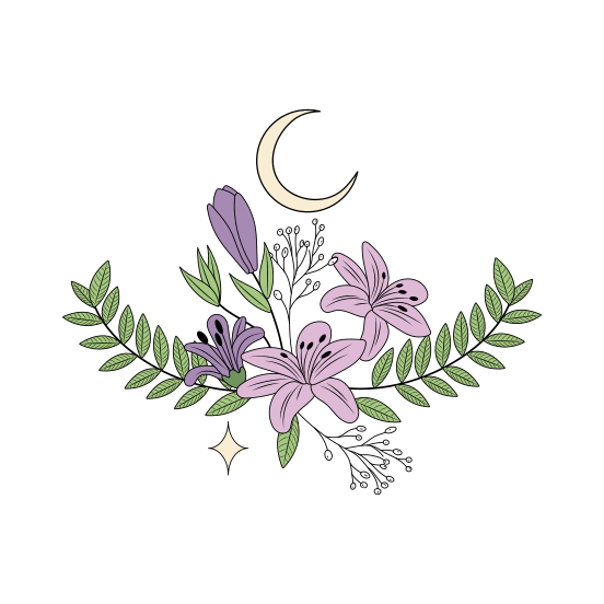 Floral Moon, Lunar, Crescent, Celestial, Mystical illustration