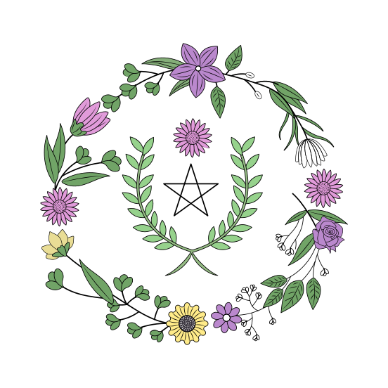 Floral Wreath, Decor, Blooming, Mystical, Leaves illustration
