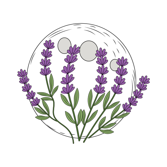 Lavender Flowers, Stems, Floral, Nature, Moon illustration