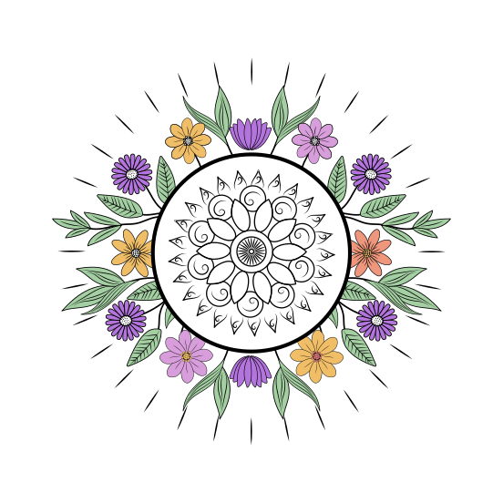 Mandala Sun, Sunlight, Solar, Nature, Floral illustration
