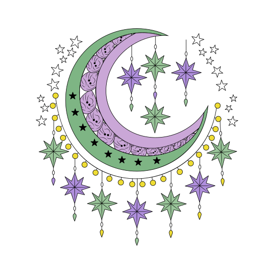 Ornamental Moon, Crescent, Lunar, Nature, Celestial illustration