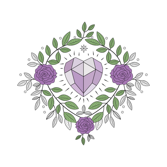 Rose Quartz, Gem, Gemstone, Jewel, Floral illustration
